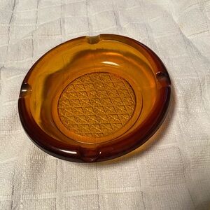 Vintage MCM  1960,s 6” Mid Century Modern Amber Glass Round Ashtray Catchall
